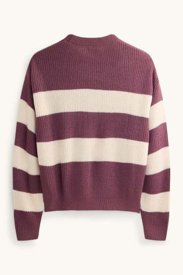 Damen - Pullover - gerippt - gestreift - beige / bordeaux