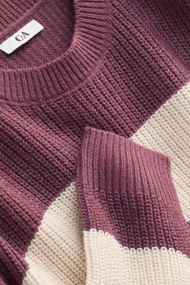 Damen - Pullover - gerippt - gestreift - beige / bordeaux