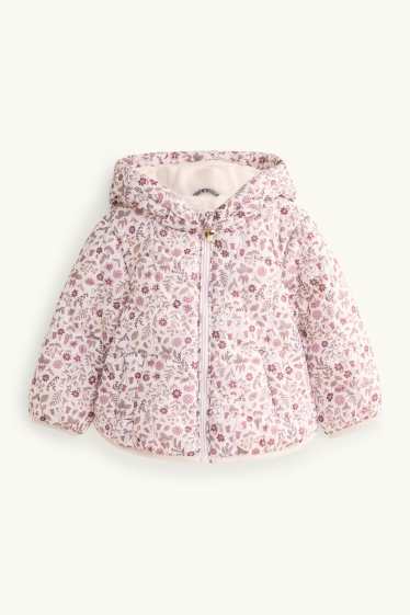 Bébés filles - Petites fleurs - Doudoune surpiquée pour bébé à capuche - finition déperlante - rose