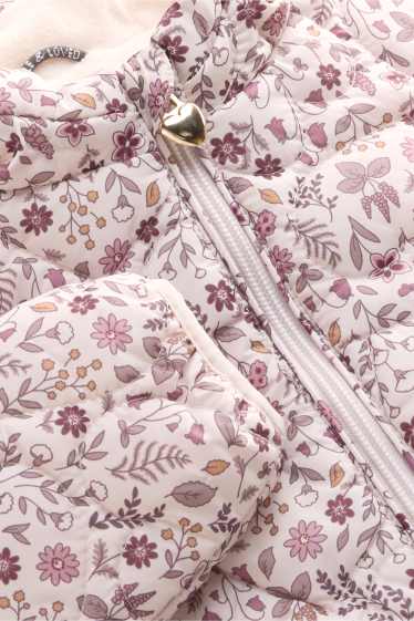 Bébés filles - Petites fleurs - Doudoune surpiquée pour bébé à capuche - finition déperlante - rose