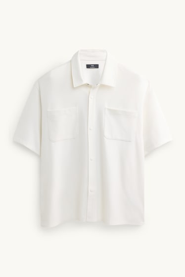 Heren - Overhemd - relaxed fit - kent - met structuur - wit