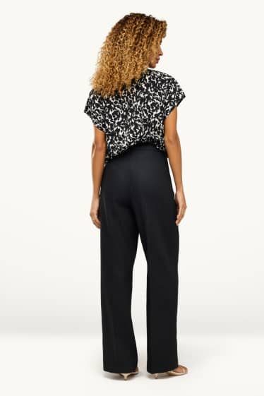 Damen - Stoffhose - High Waist - Wide Leg - Leinen-Mix - schwarz