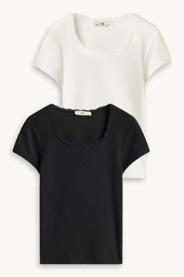 Niñas - Pack de 2 - camisetas de manga corta - de canalé - blanco