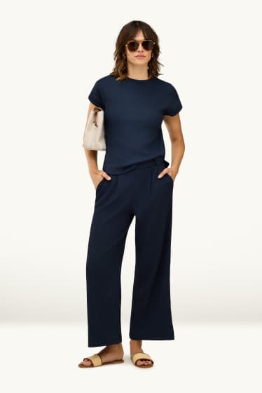 Femmes - Pantalon en toile - mid waist - wide leg - bleu foncé