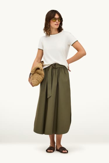 Femmes - Jupe avec ceinture - kaki