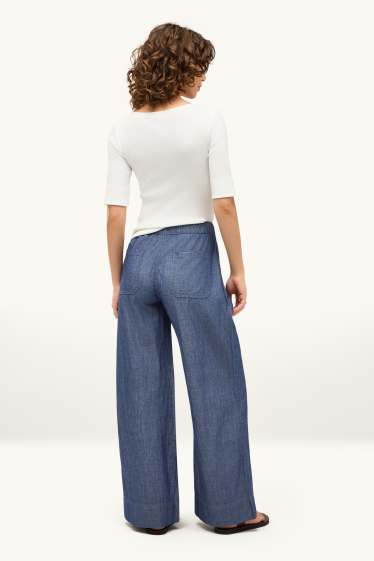 Dames - Pantalon - mid waist - palazzo - jeansblauw
