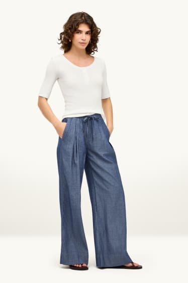 Dames - Pantalon - mid waist - palazzo - jeansblauw