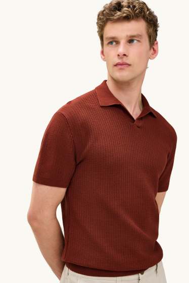 Bărbați - Tricou polo din tricot - relaxed fit - structurat - maro