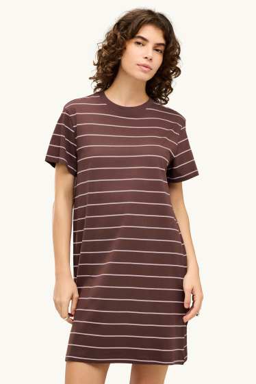 Damen - T-Shirt-Kleid - gestreift - braun