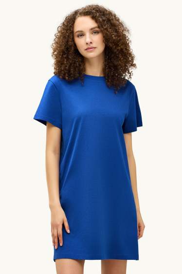 Dames - T-shirt-jurk - straight fit - blauw