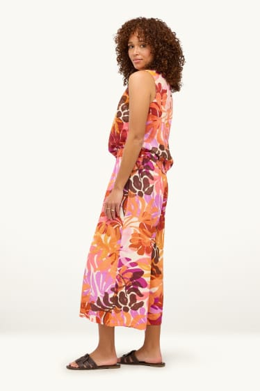 Dames - Pantalon - high waist - palazzo - met patroon - oranje / rood