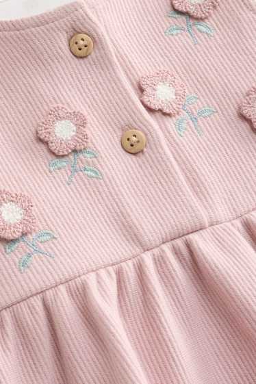 Baby: meisjes - Bloemetje - baby-outfit - 2-delig - wit / roze