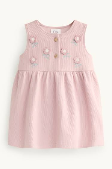 Baby: meisjes - Bloemetje - baby-outfit - 2-delig - wit / roze