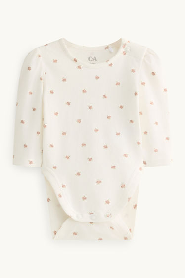 Baby: meisjes - Bloemetje - baby-outfit - 2-delig - wit / roze