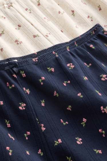 Damen - Multipack 2er - Pyjama-Shorts - geblühmt - dunkelblau / weiß