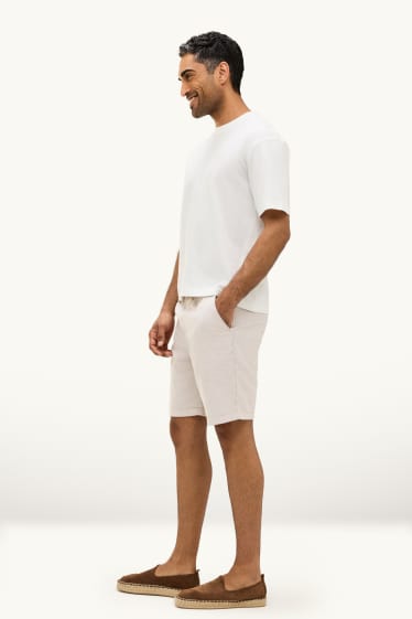 Herren - Shorts - Leinen-Mix - gestreift - beige