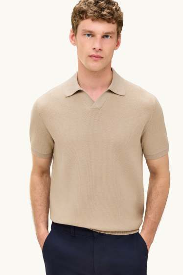 Hommes - Polo en maille - regular fit - finition texturée - beige