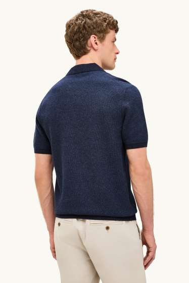 Heren - Gebreid poloshirt - regular fit - met structuur - donkerblauw