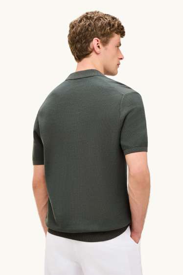 Herren - Strick-Poloshirt - Regular Fit - strukturiert - dunkelgrün