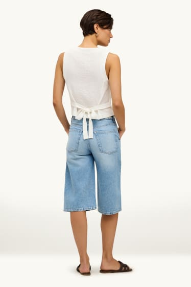 Damen - Jeans-Bermudas - High Waist - hellblau
