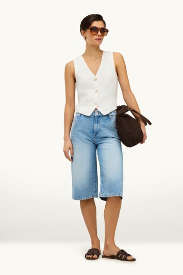 Damen - Jeans-Bermudas - High Waist - hellblau