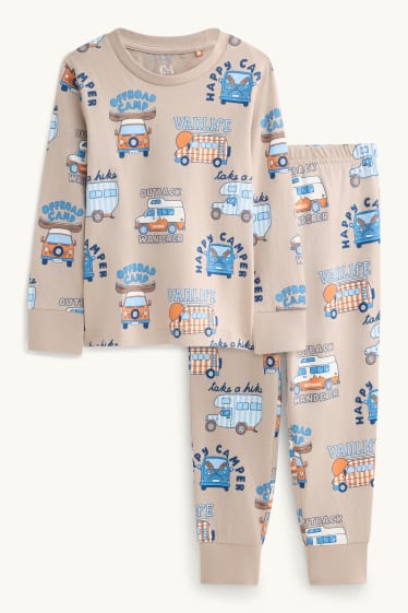 Kinder Buben - Camping - Pyjama - 2 teilig - hellbraun