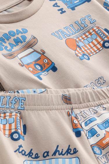 Kinder Buben - Camping - Pyjama - 2 teilig - hellbraun