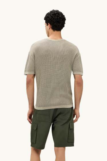 Herren - Strick-T-Shirt - Relaxed Fit - gerippt - grün