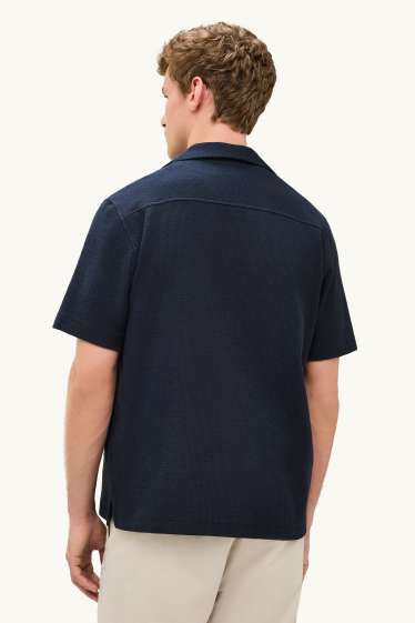 Bărbați - Cămașă - regular fit - guler cu rever - structurat - albastru închis