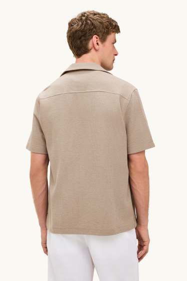 Bărbați - Cămașă - regular fit - guler cu rever - structurat - maro deschis