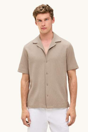 Bărbați - Cămașă - regular fit - guler cu rever - structurat - maro deschis