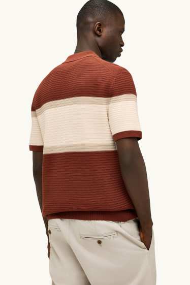 Home - Polo de punt - regular fit - de ratlles - texturat - vermell fosc