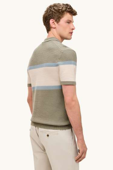 Home - Polo de punt - regular fit - de ratlles - texturat - verd clar