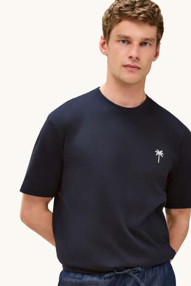 Hommes - T-shirt - relaxed fit - bleu foncé
