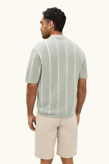 Bărbați - Cămașă tricotată - regular fit - guler cu rever - cu dungi - verde deschis