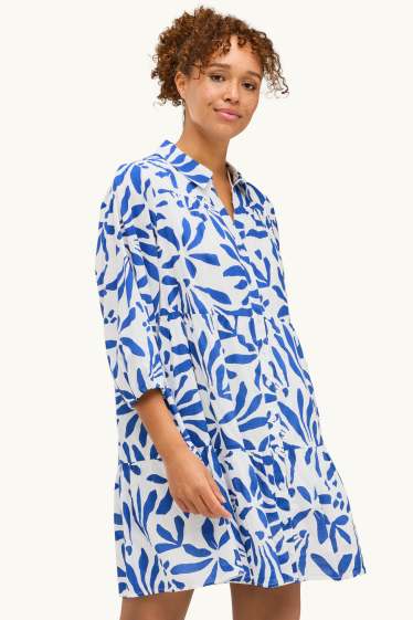 Dames - A-lijn-jurk - met patroon - wit / blauw