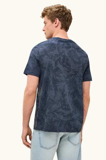 Heren - T-shirt - regular fit - met patroon - donkerblauw