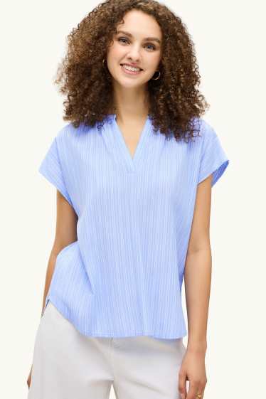 Damen - Bluse mit V-Ausschnitt - gestreift - hellblau