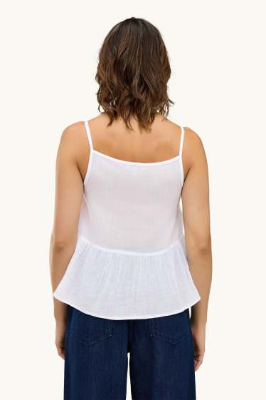 Damen - Blusentop - Broderie Anglaise - weiß