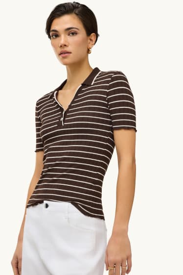 Damen - Poloshirt - Regular Fit - gerippt - gestreift - braun