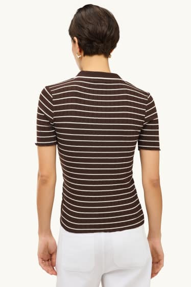 Damen - Poloshirt - Regular Fit - gerippt - gestreift - braun