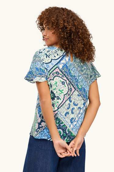 Damen - Bluse - gemustert - blau