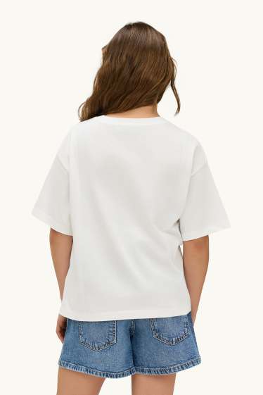 Kinder Mädchen - Schleife - Kurzarmshirt mit Strasssteinen - weiß