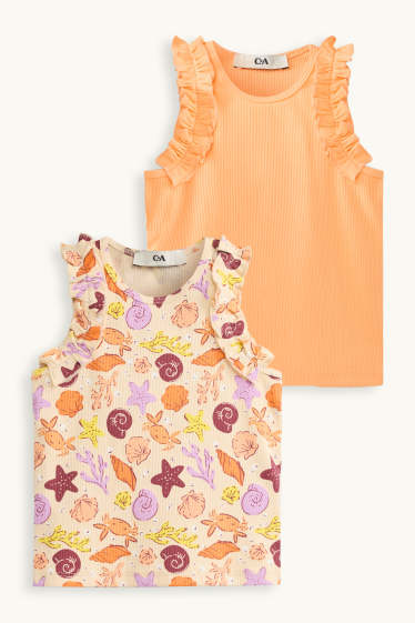 Kinder Mädchen - Multipack 2er - Top - gerippt - orange / beige