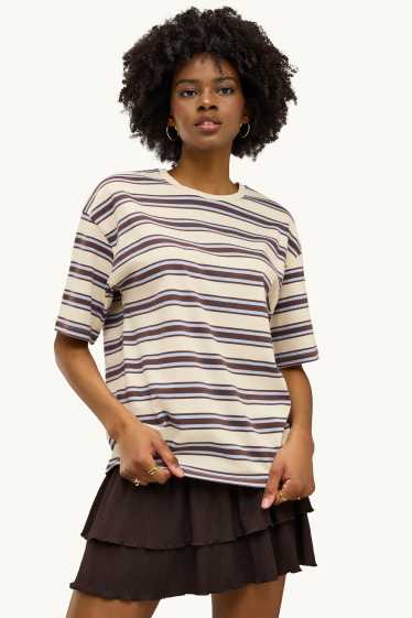 Women - T-shirt - oversized - striped - brown / cremewhite