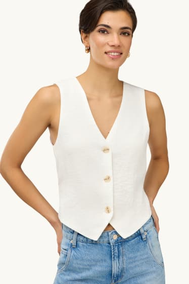 Damen - Crop Blusentop  - weiß