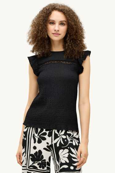 Dámské - Tričko - regular fit - strukturované - černá