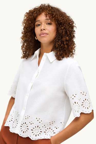 Dames - Blouse - broderie Anglaise - wit