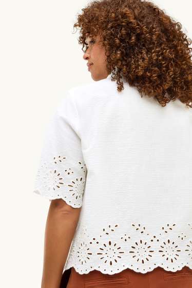 Dames - Blouse - broderie Anglaise - wit
