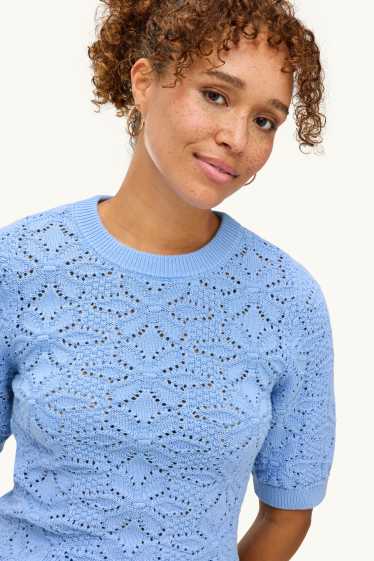 Damen - Strickpullover - kurzarm - blau